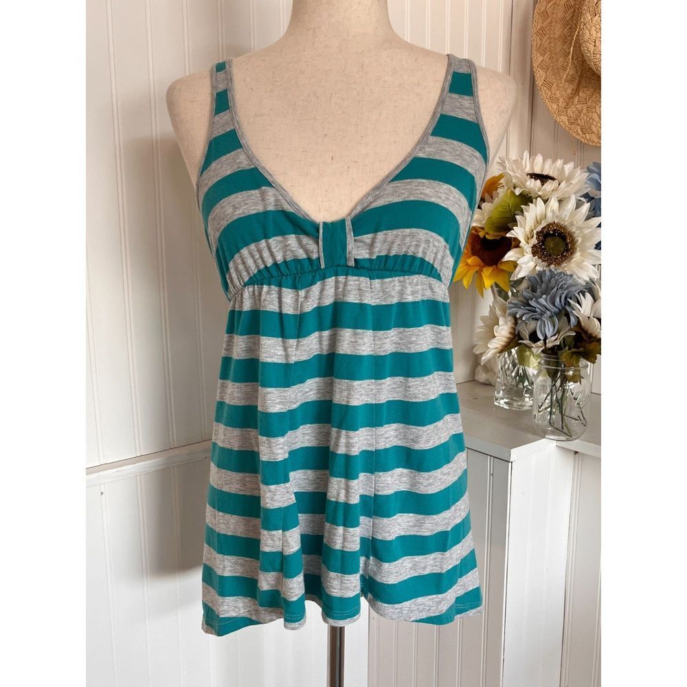 Green & Grey Striped Tank Top
